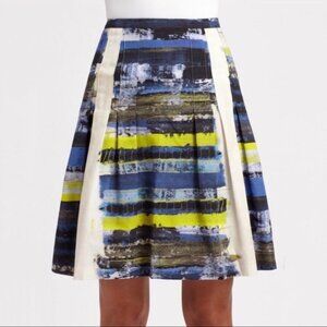 Akris Punto Cotton Watercolor A-Line Pleated Mini Skirt 12 Tailored Office